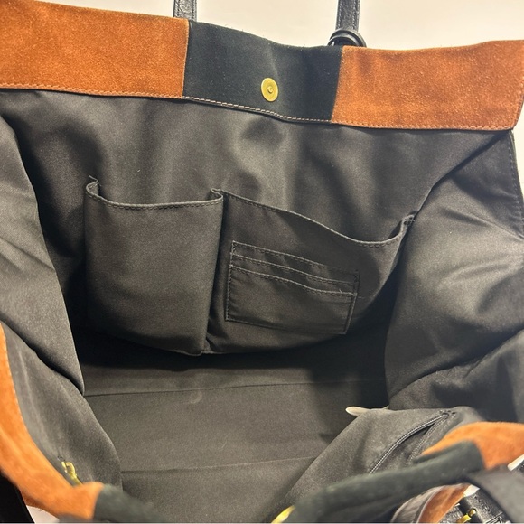 Fossil Carmen Shopper Tote Satchel Brown Black Genuine Leather Suede Key Charm - Picture 11 of 11